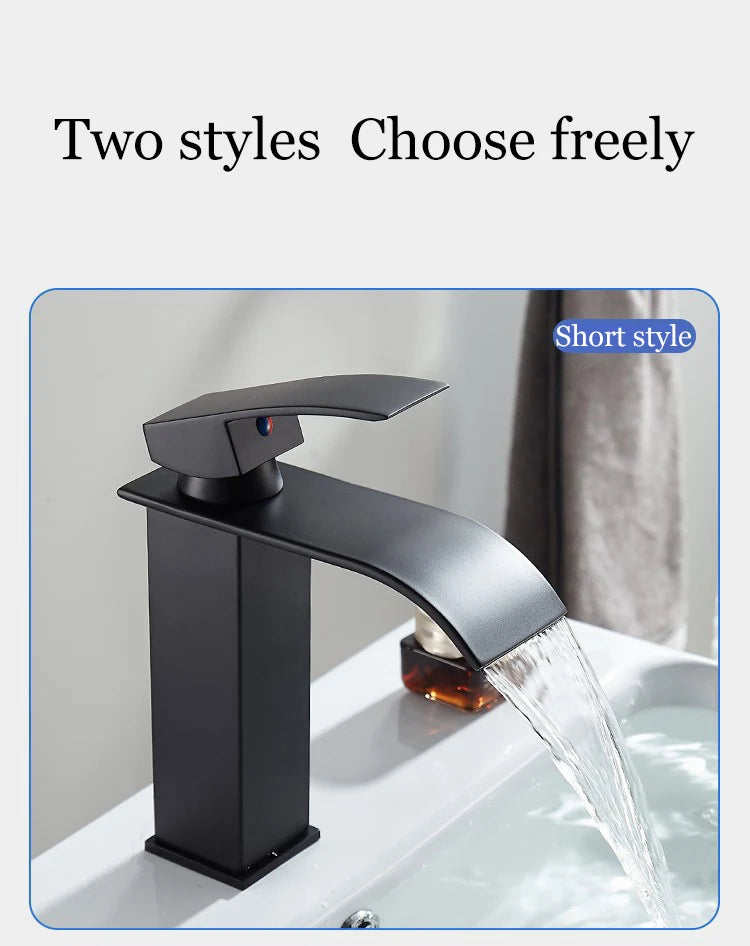 Waterfall Basin Faucet - Stainless Steel Hot & Cold Bathroom Tap