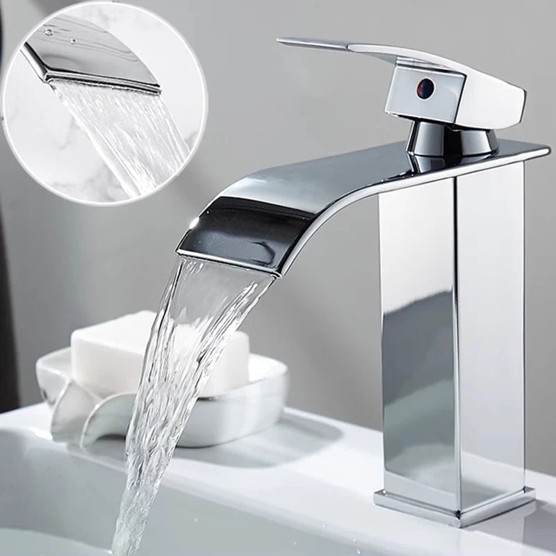 Waterfall Basin Faucet - Stainless Steel Hot & Cold Bathroom Tap