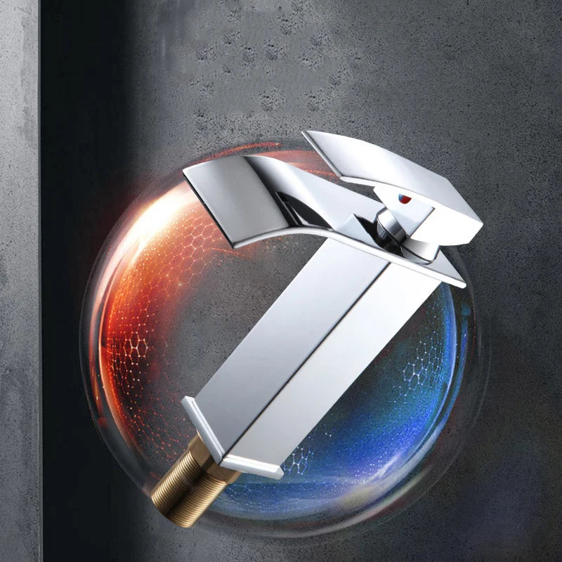 Waterfall Basin Faucet - Stainless Steel Hot & Cold Bathroom Tap