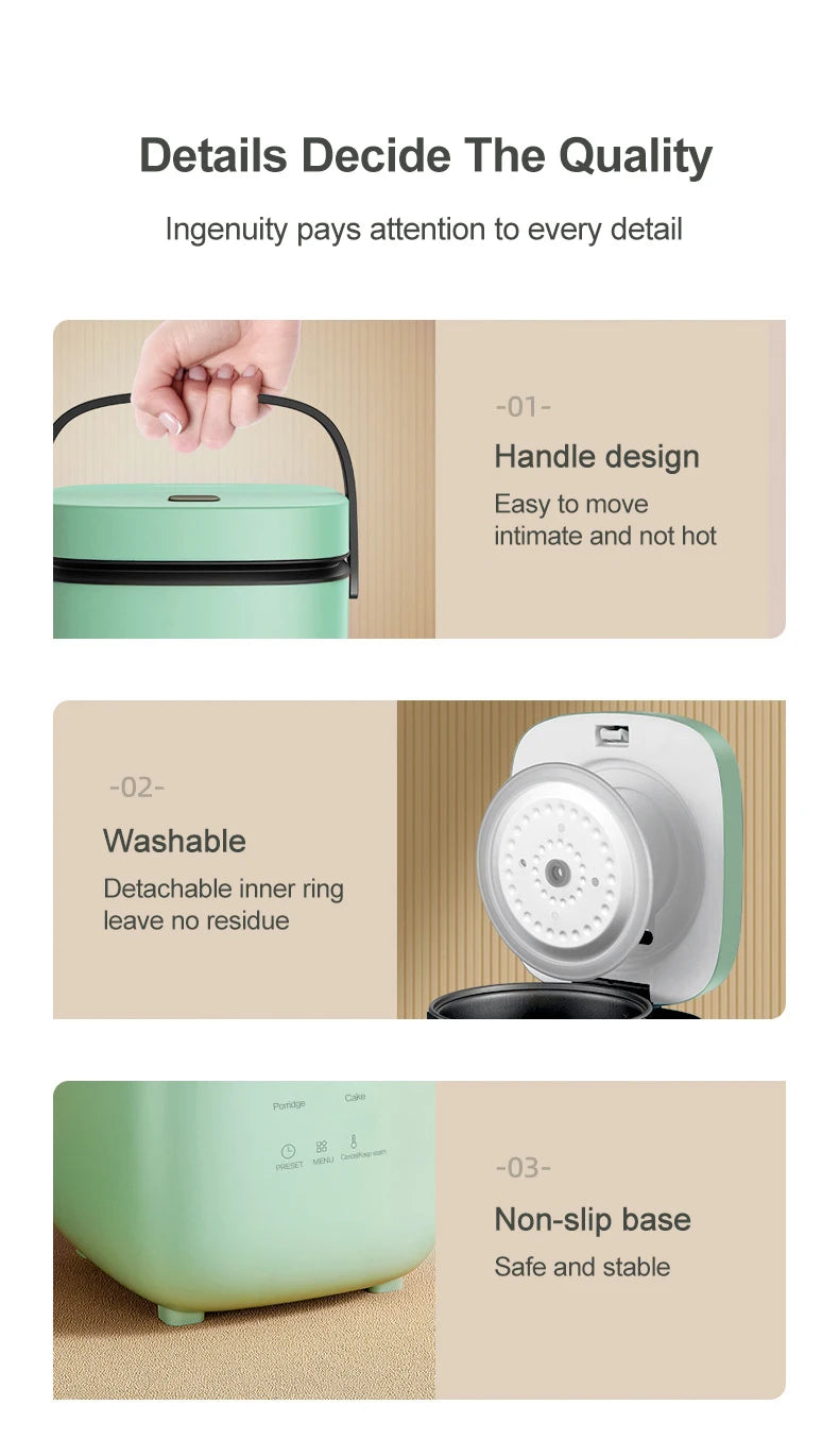 Compact 1.2L Mini Rice Cooker - Perfect for 1-2 People with Steamer Function