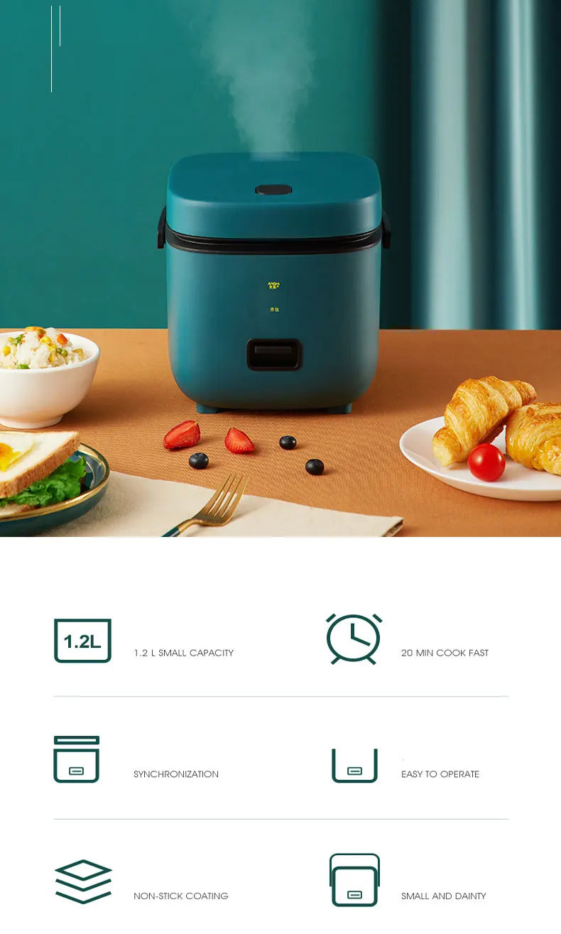 Compact 1.2L Mini Rice Cooker - Perfect for 1-2 People with Steamer Function