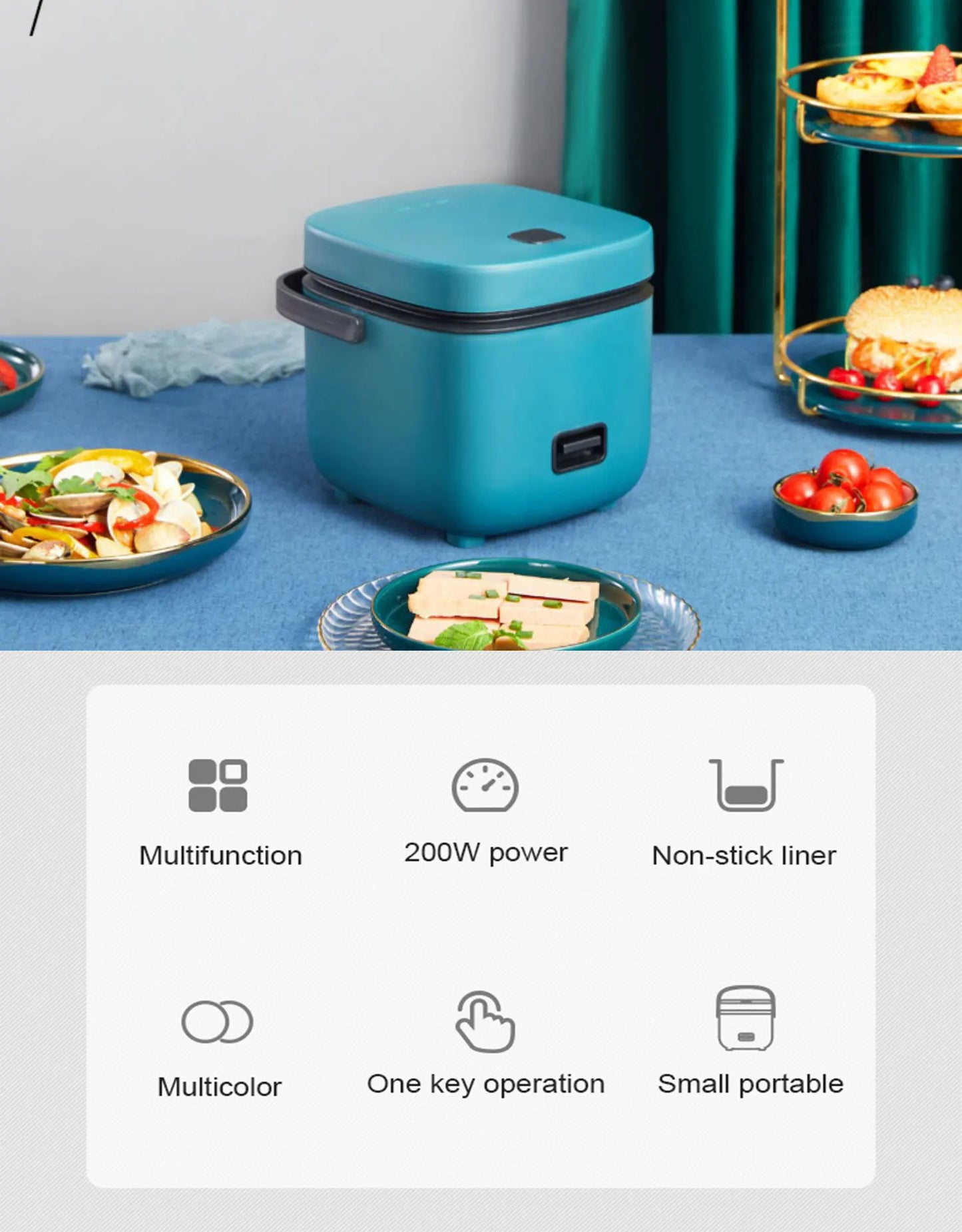 Compact 1.2L Mini Rice Cooker - Perfect for 1-2 People with Steamer Function