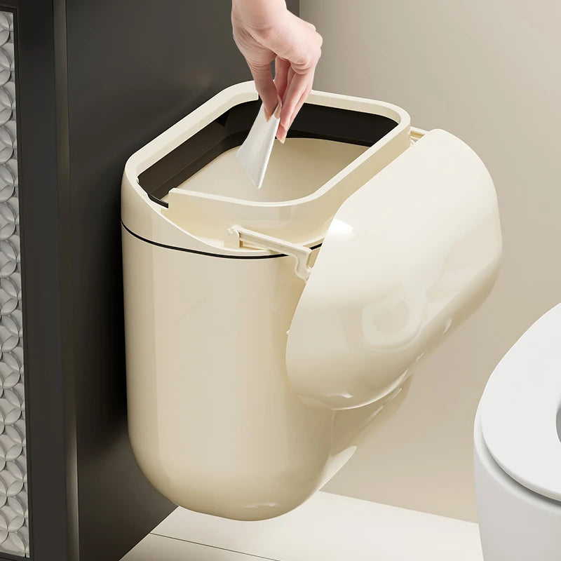 Premium Wall-Mounted Trash Can with Lid - Large Capacity Waterproof Bin