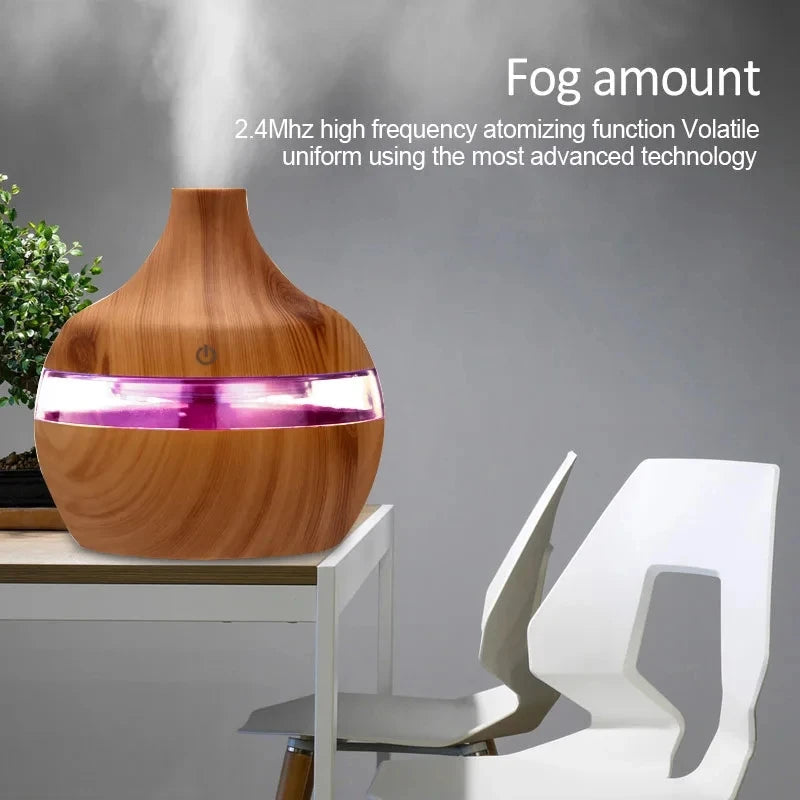 300ml Ultrasonic Humidifier - Wood Aroma Diffuser & Essential Oil Diffuser
