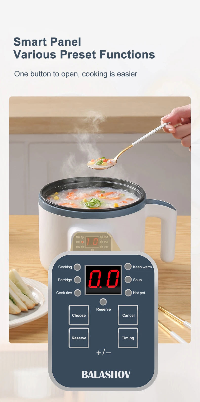 1.7L Electric Rice Cooker - Multi Cooker with Non-Stick Pot