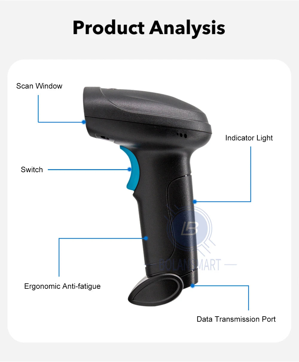 1D 2D Barcode Scanner - Wireless Bluetooth & Wired Bar Code Reader