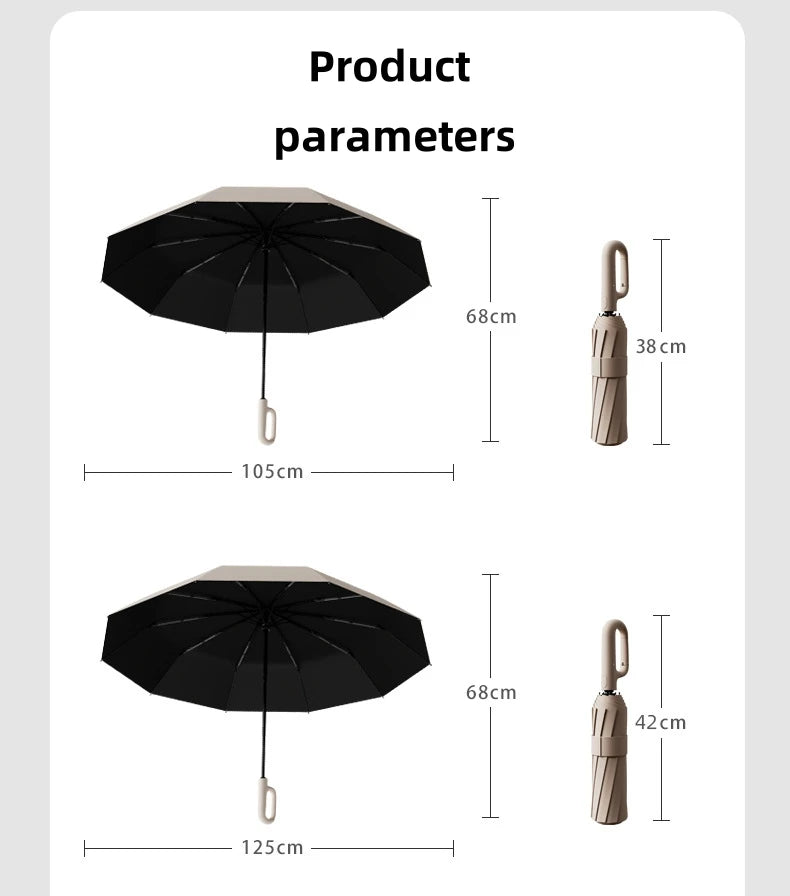 Premium Extra Large Auto Umbrella - Windproof UV Protection with Ring Buckle