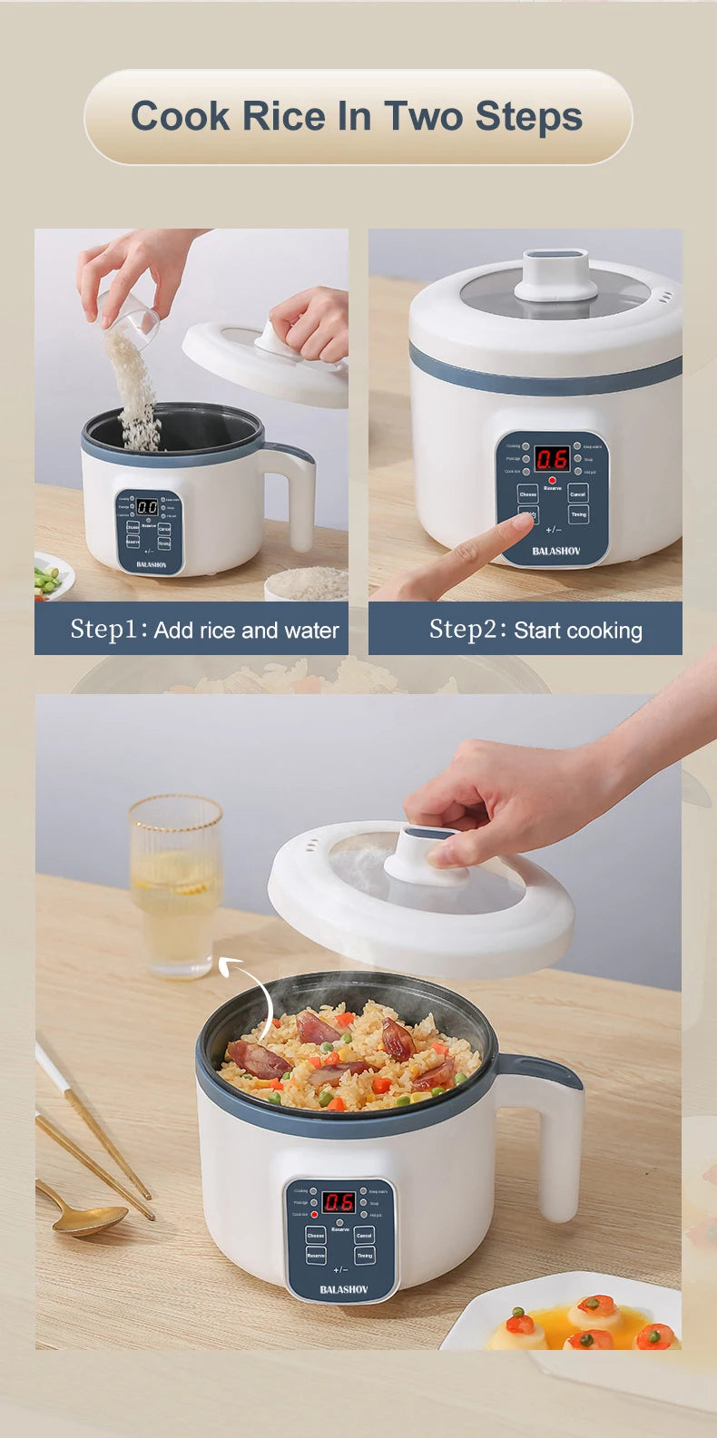 1.7L Electric Rice Cooker - Multi Cooker with Non-Stick Pot