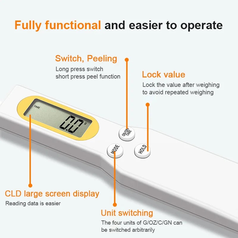 Precision Digital Kitchen Scale 500g - 0.1g Accuracy LCD Spoon Scale