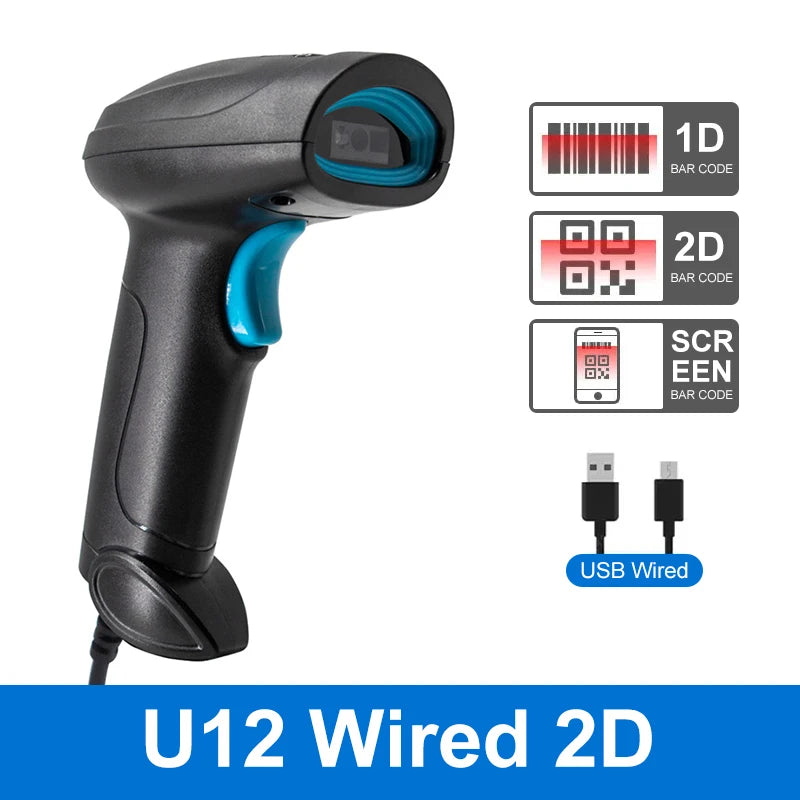 1D 2D Barcode Scanner - Wireless Bluetooth & Wired Bar Code Reader