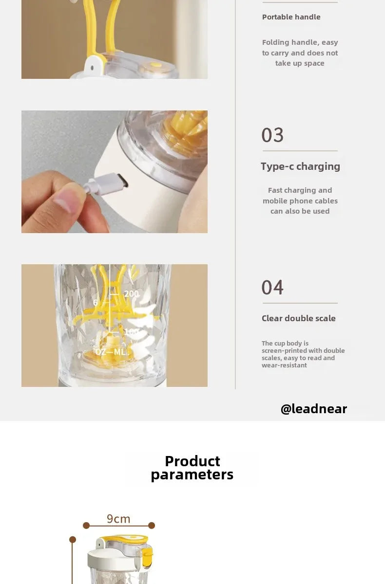 Electric Protein Shaker Bottle - USB Rechargeable Mixer Cup 750ml
