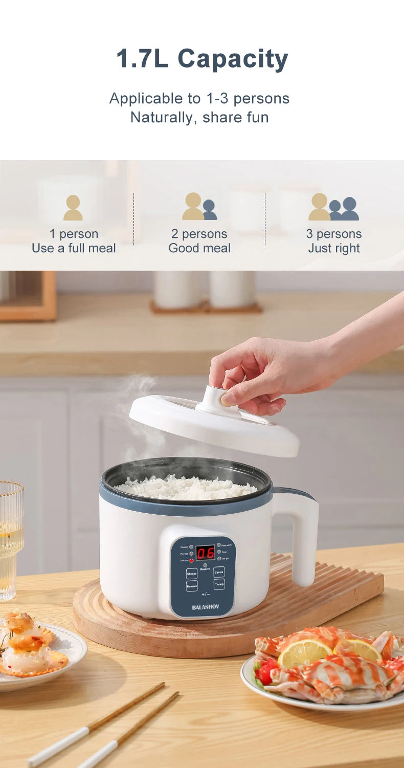 1.7L Electric Rice Cooker - Multi Cooker with Non-Stick Pot