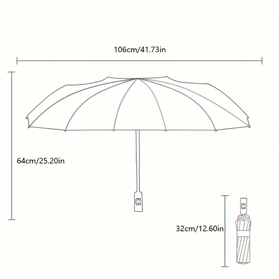 12 Bone Automatic Umbrella - UV Resistant Three Fold Umbrella