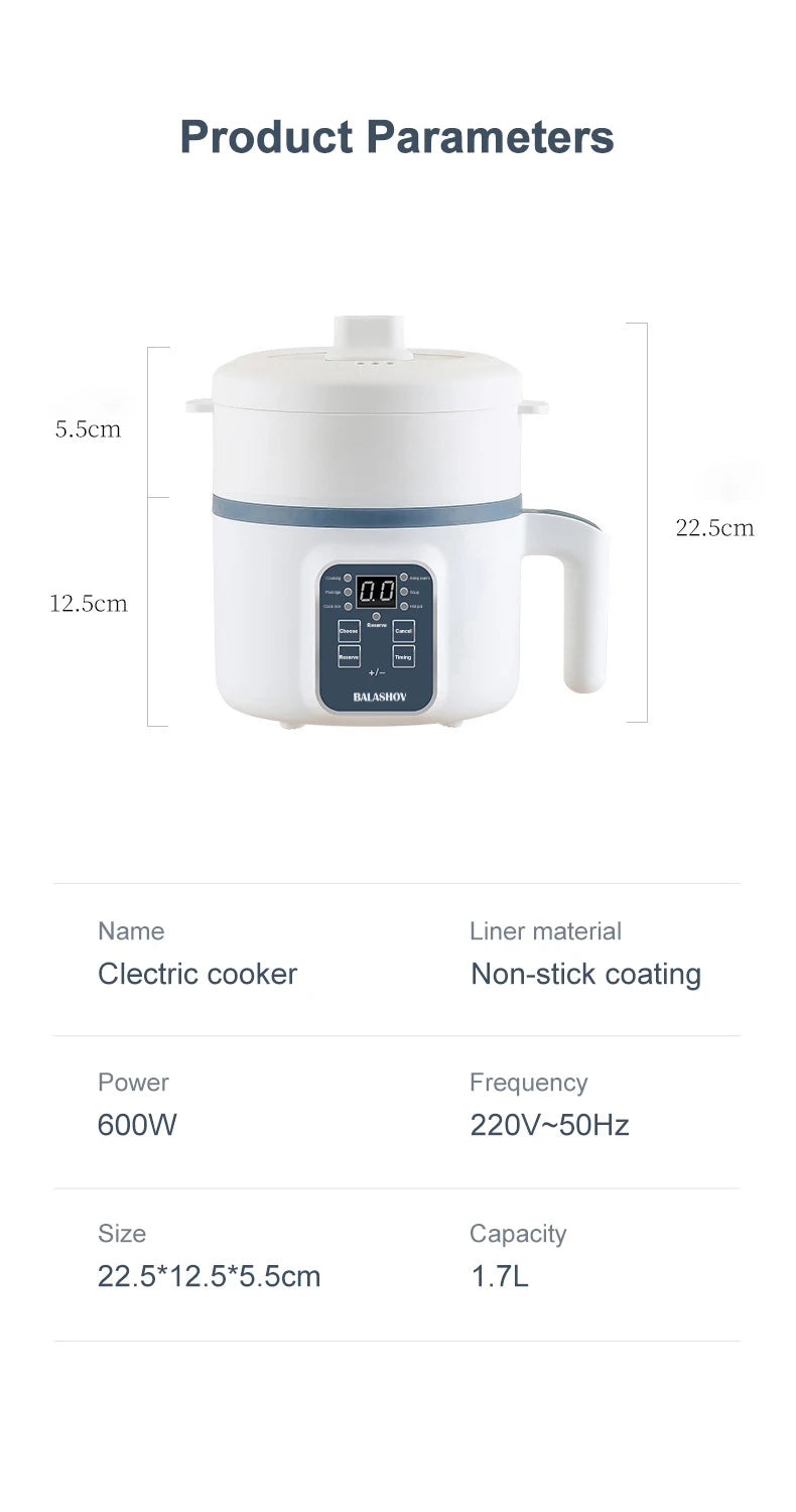 1.7L Electric Rice Cooker - Multi Cooker with Non-Stick Pot