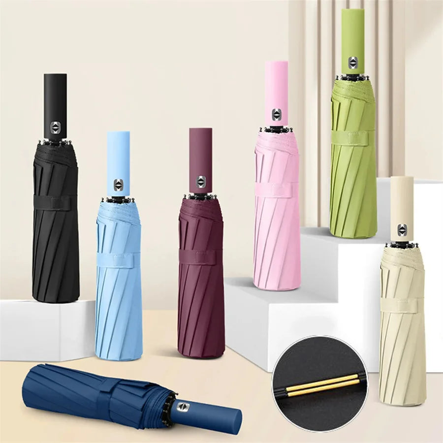 12 Bone Automatic Umbrella - UV Resistant Three Fold Umbrella