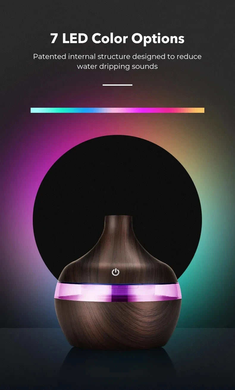 300ml Ultrasonic Humidifier - Wood Aroma Diffuser & Essential Oil Diffuser