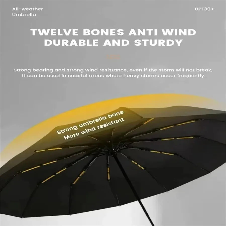 12 Bone Automatic Umbrella - UV Resistant Three Fold Umbrella