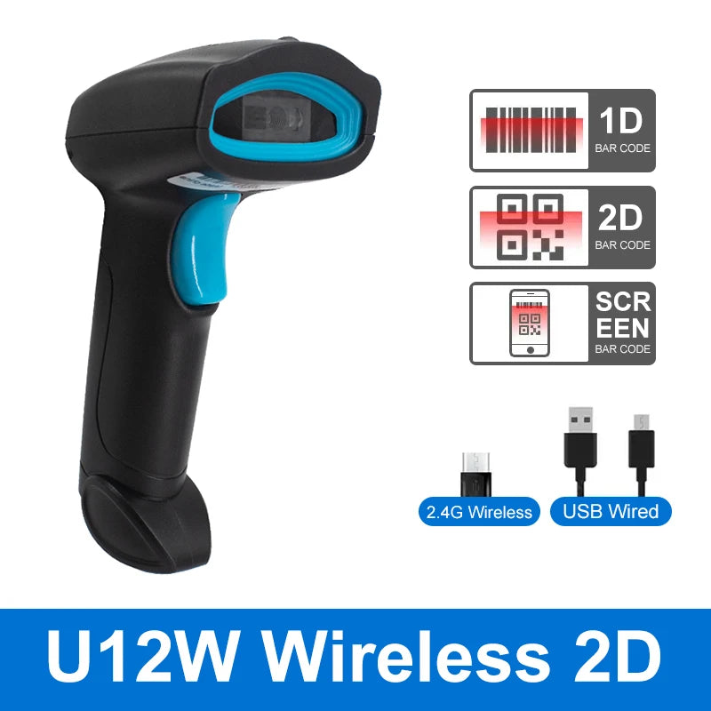 1D 2D Barcode Scanner - Wireless Bluetooth & Wired Bar Code Reader