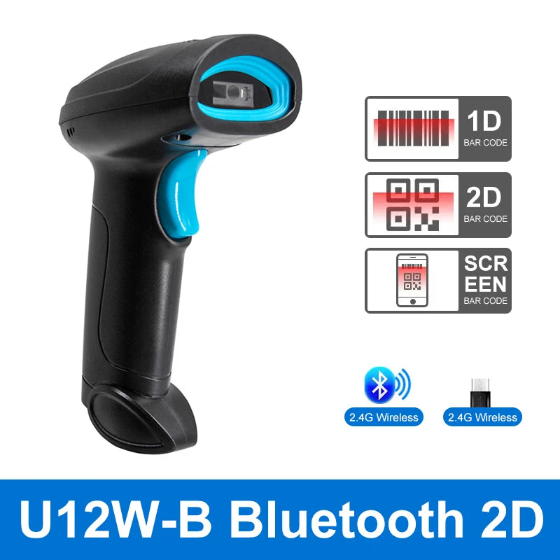 1D 2D Barcode Scanner - Wireless Bluetooth & Wired Bar Code Reader
