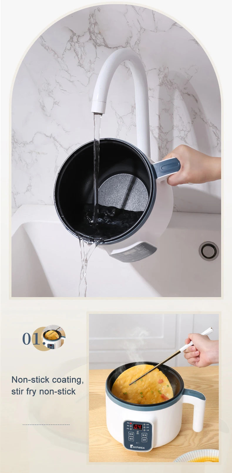 1.7L Electric Rice Cooker - Multi Cooker with Non-Stick Pot