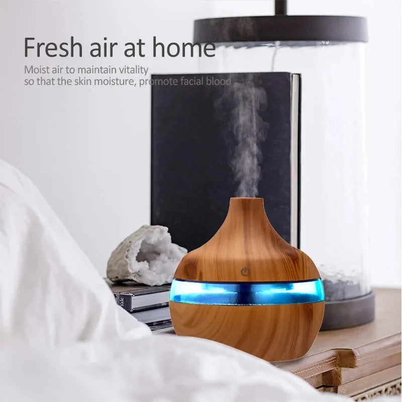 300ml Ultrasonic Humidifier - Wood Aroma Diffuser & Essential Oil Diffuser