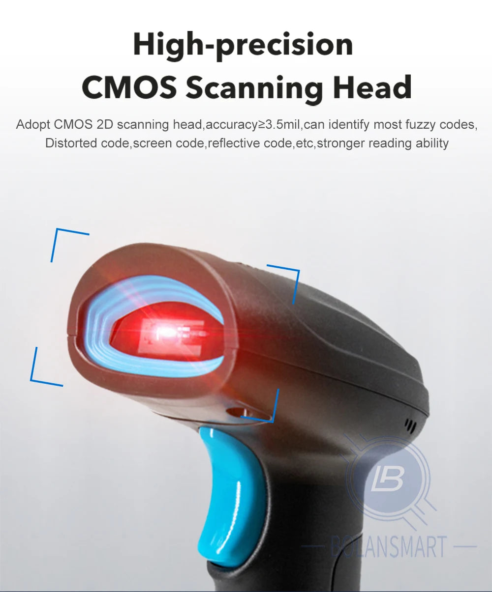 1D 2D Barcode Scanner - Wireless Bluetooth & Wired Bar Code Reader