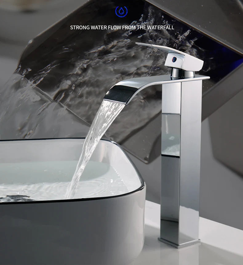 Waterfall Basin Faucet - Stainless Steel Hot & Cold Bathroom Tap