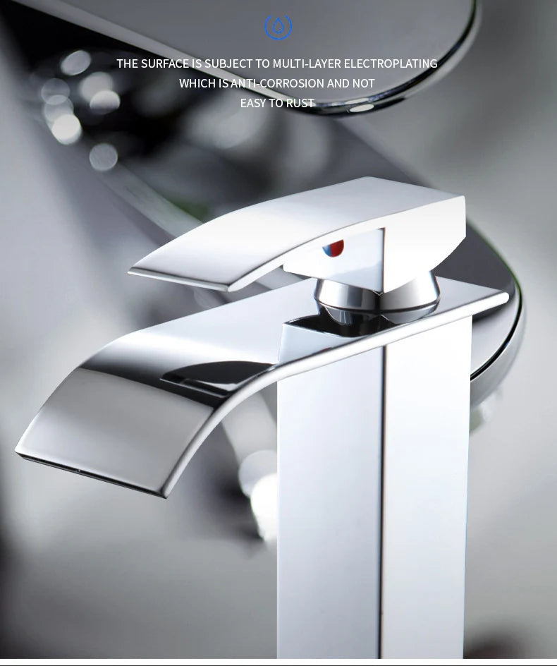 Waterfall Basin Faucet - Stainless Steel Hot & Cold Bathroom Tap