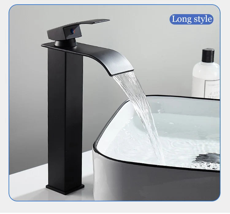 Waterfall Basin Faucet - Stainless Steel Hot & Cold Bathroom Tap