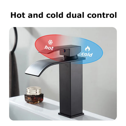 Waterfall Basin Faucet - Stainless Steel Hot & Cold Bathroom Tap