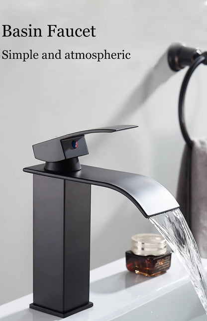 Waterfall Basin Faucet - Stainless Steel Hot & Cold Bathroom Tap