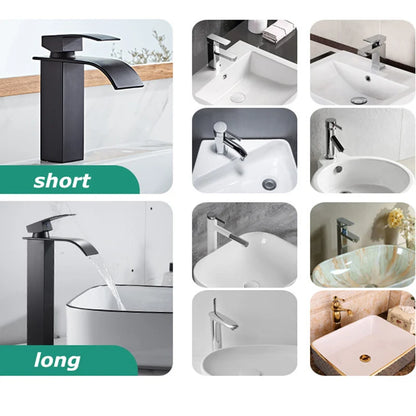 Waterfall Basin Faucet - Stainless Steel Hot & Cold Bathroom Tap