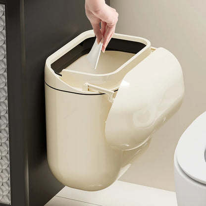 Premium Wall-Mounted Trash Can with Lid - Large Capacity Waterproof Bin