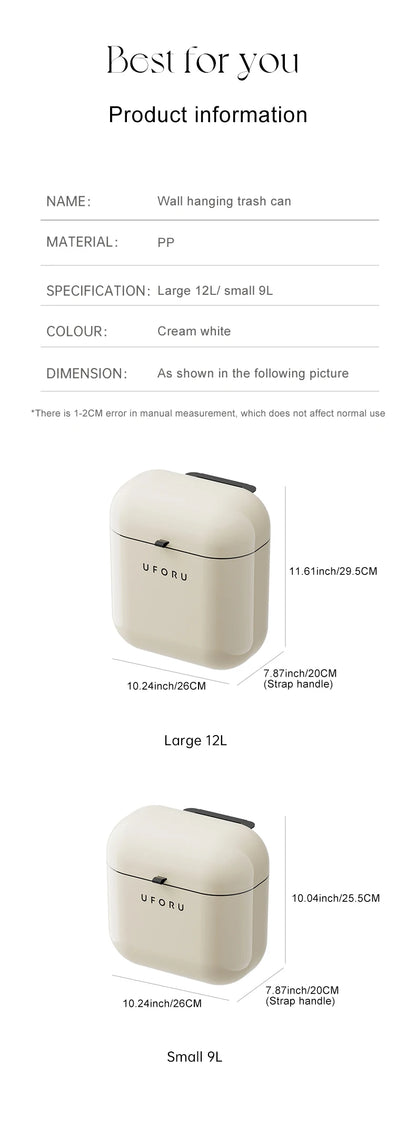 Premium Wall-Mounted Trash Can with Lid - Large Capacity Waterproof Bin