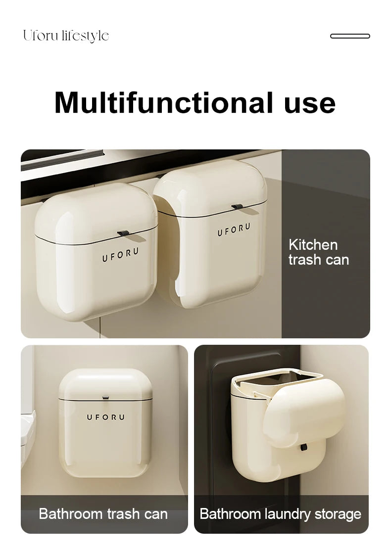 Premium Wall-Mounted Trash Can with Lid - Large Capacity Waterproof Bin