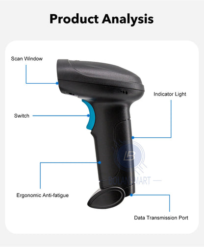1D 2D Barcode Scanner - Wireless Bluetooth & Wired Bar Code Reader