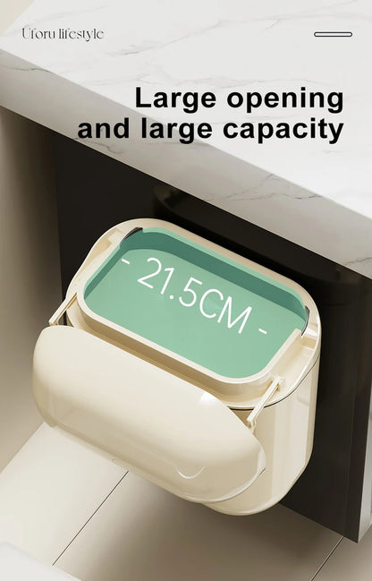 Premium Wall-Mounted Trash Can with Lid - Large Capacity Waterproof Bin