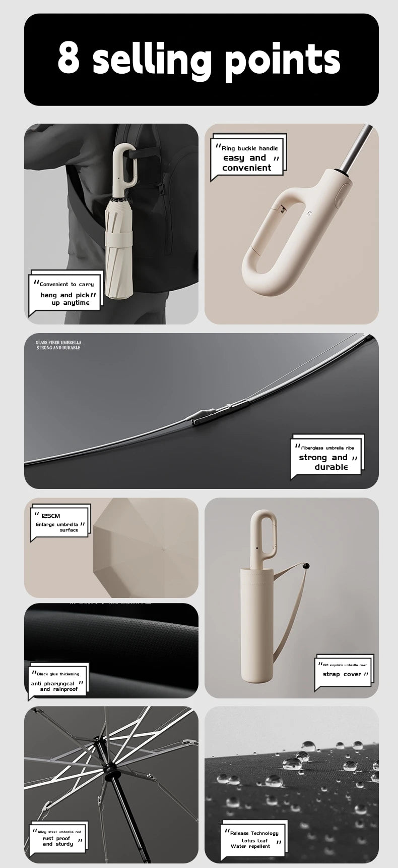 Premium Extra Large Auto Umbrella - Windproof UV Protection with Ring Buckle