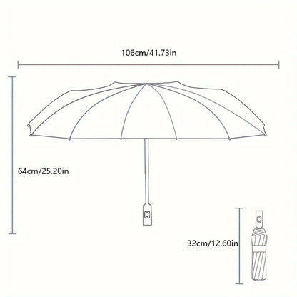 12 Bone Automatic Umbrella - UV Resistant Three Fold Umbrella