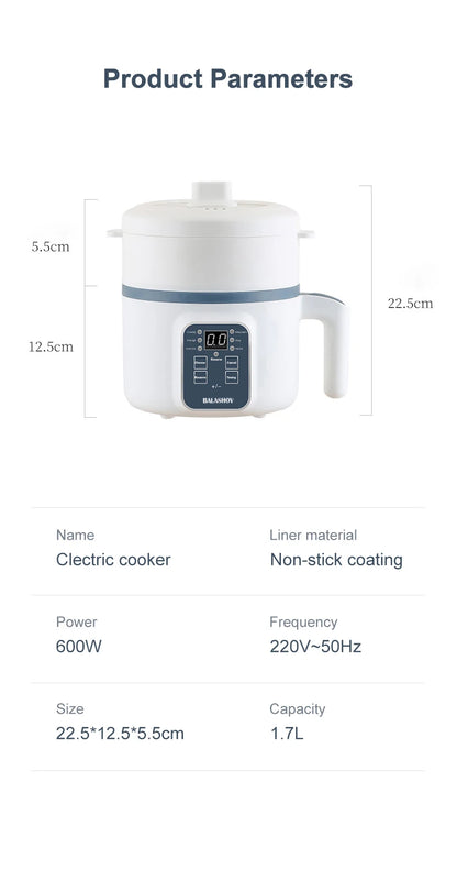 1.7L Electric Rice Cooker - Multi Cooker with Non-Stick Pot