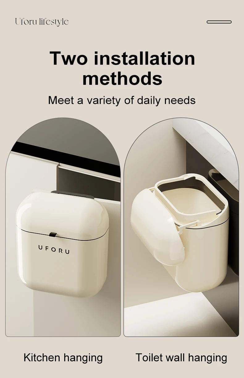 Premium Wall-Mounted Trash Can with Lid - Large Capacity Waterproof Bin