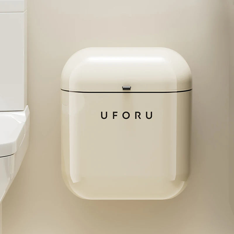 Premium Wall-Mounted Trash Can with Lid - Large Capacity Waterproof Bin