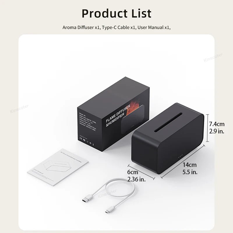 Ultrasonic Essential Oil Diffuser with LED Flame Effect & Timer