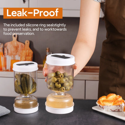 Flippable Olive Pickle Strainer Jar - Mess-Free Kitchen Storage