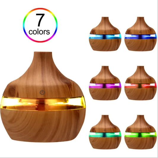 300ml Ultrasonic Humidifier - Wood Aroma Diffuser & Essential Oil Diffuser