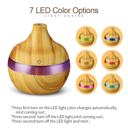 300ml Ultrasonic Humidifier - Wood Aroma Diffuser & Essential Oil Diffuser