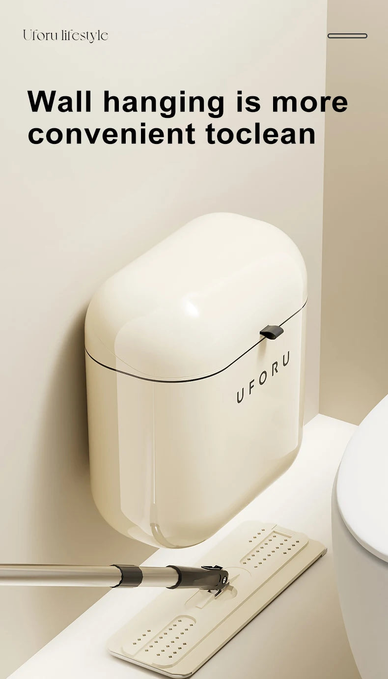 Premium Wall-Mounted Trash Can with Lid - Large Capacity Waterproof Bin