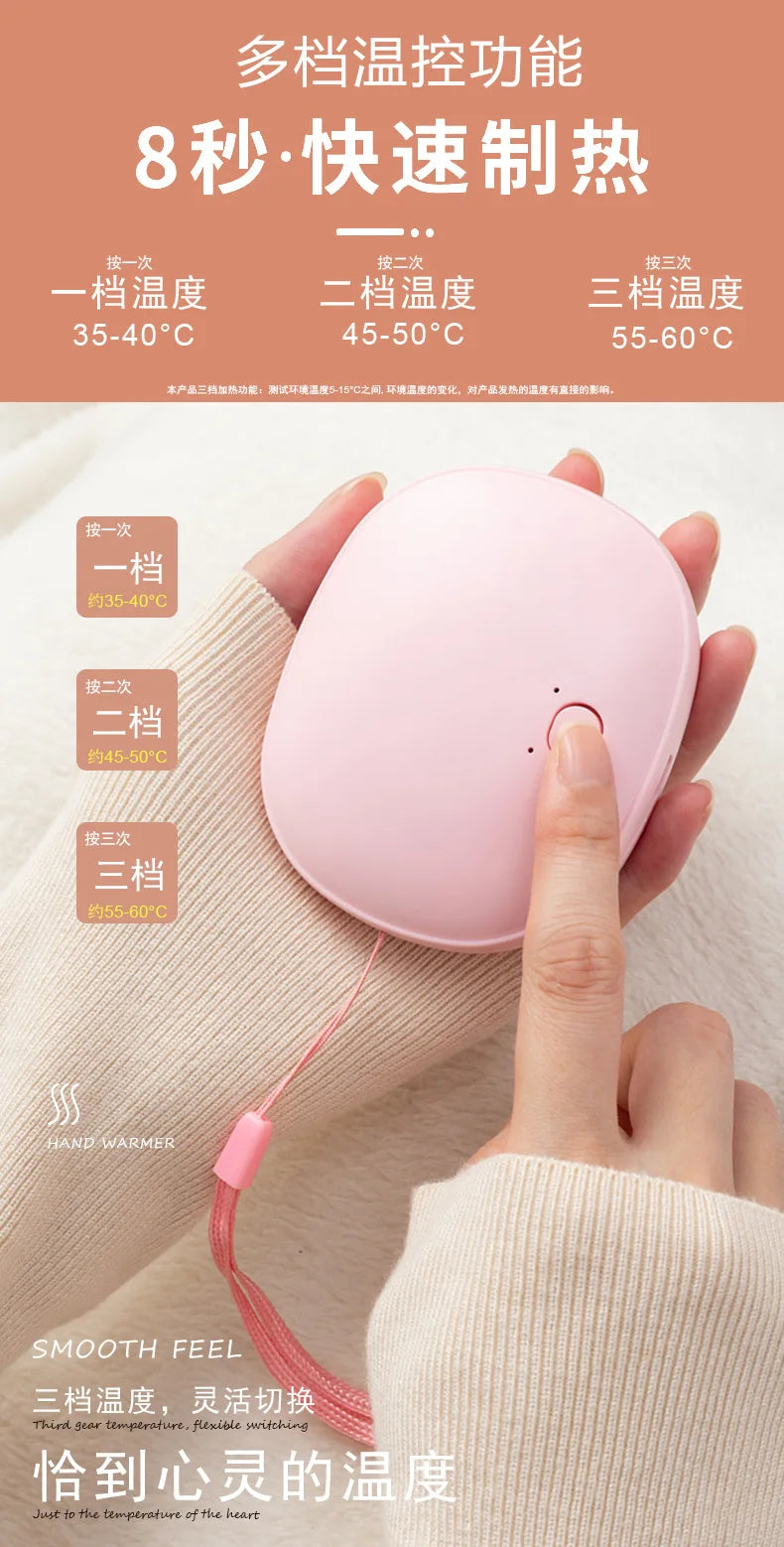 Portable Mini Hand Warmer - USB Rechargeable 3-Level Temperature Control