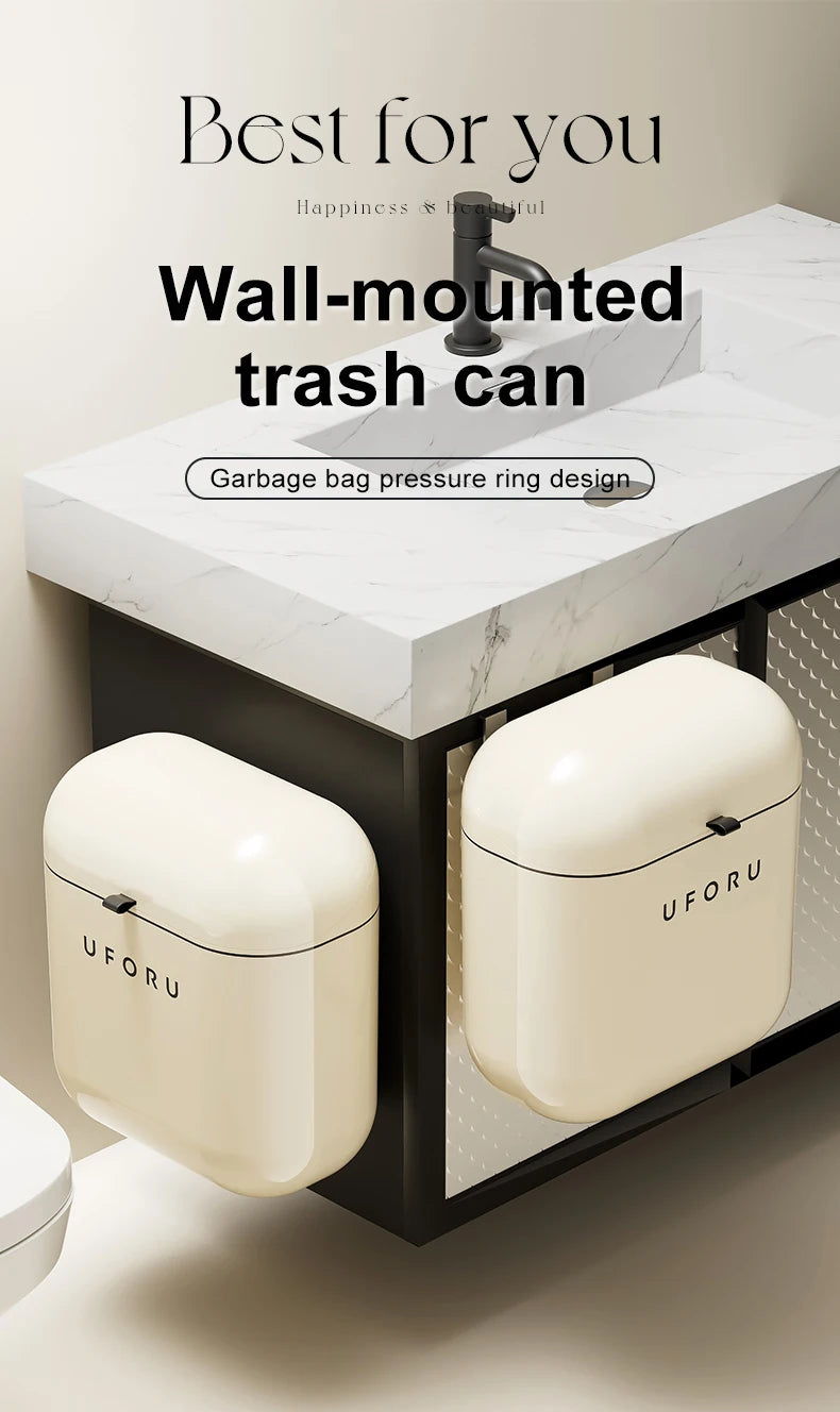 Premium Wall-Mounted Trash Can with Lid - Large Capacity Waterproof Bin