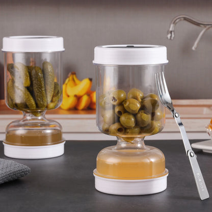 Flippable Olive Pickle Strainer Jar - Mess-Free Kitchen Storage